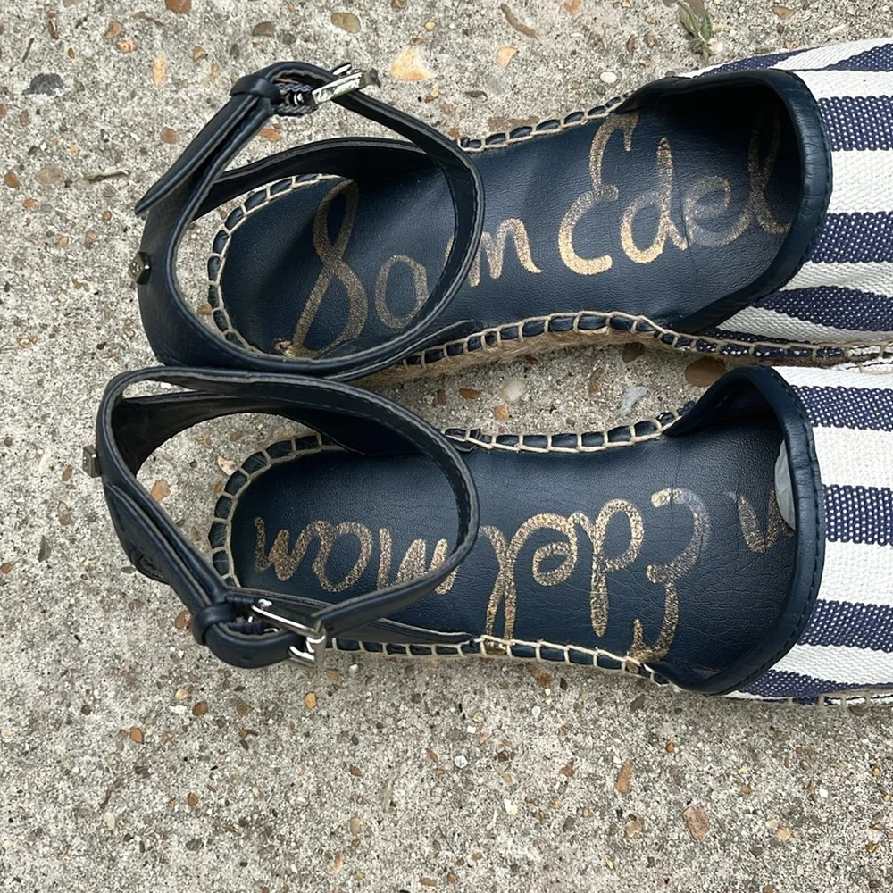 Sam Edelman “Vivian” Striped Espadrille Sandals in Navy and White Sz 6
